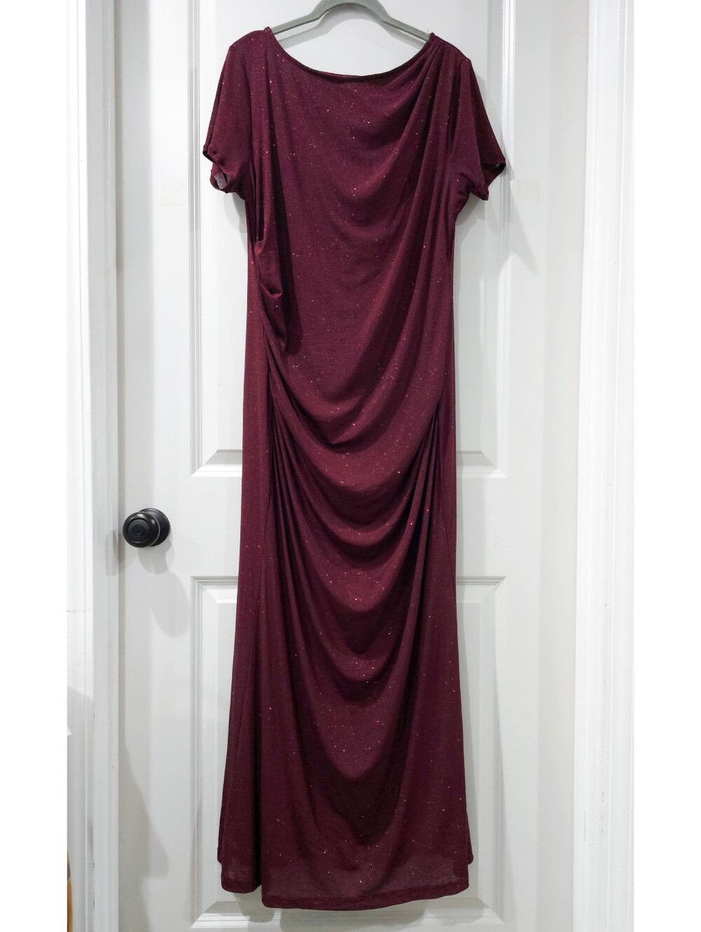 Elegant Burgundy Sparkle Drape Maxi Dress - XL, Wedding Guest Formal Cocktail